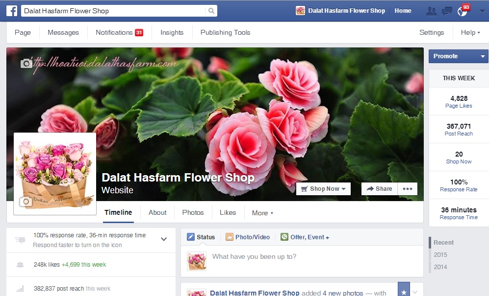 Facebook Fanpage of Dalat Hasfarm has become the 2nd most popular flower fanpage and the most interactive page in Vietnam